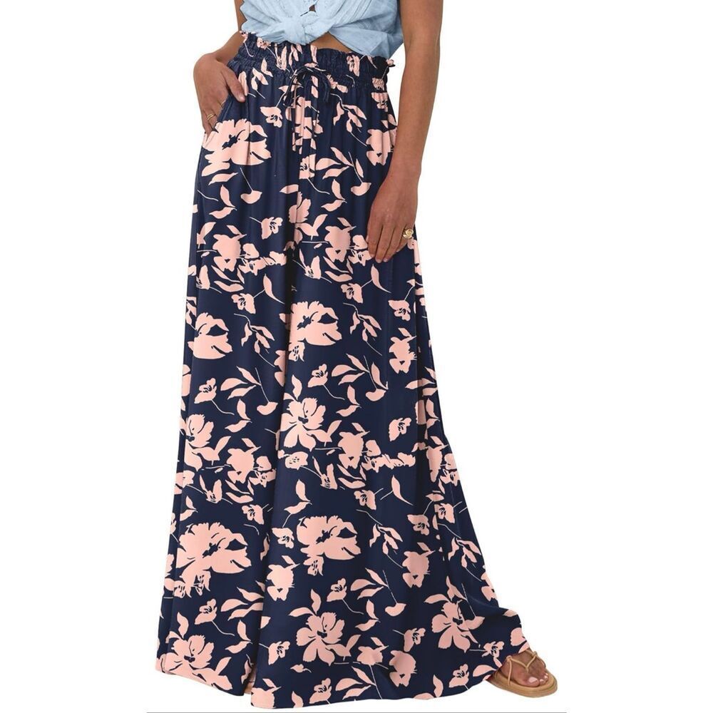 Womens XL Casual High Waist Wide Leg Long Palazzo Pants Pockets Lounge Beach Vac